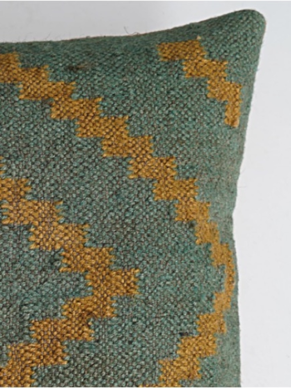 Decorative Indian Vintage Jute Kilim Throw Pillow Cover SQUARE 18x18” GREEN GOLD - Picture 6 of 10